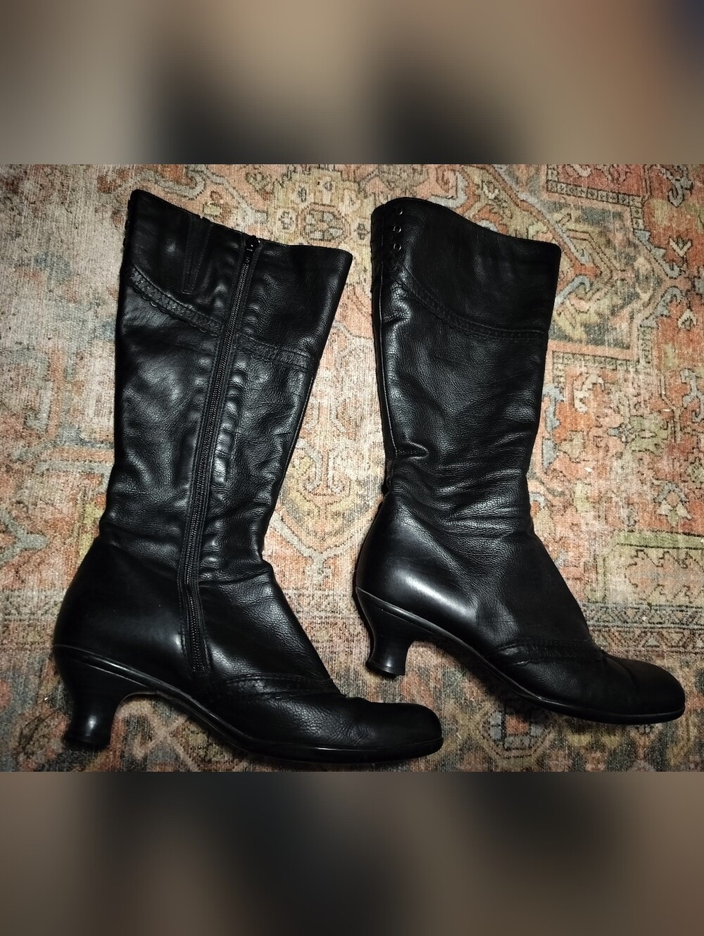 La Canadienne Black Mid-Calf Low Heel Waterproof Leather Victorian Boots - 10